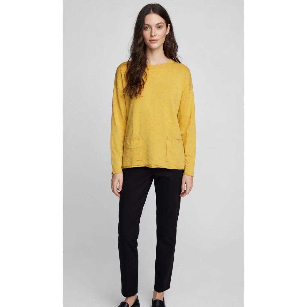 Zara Womens M Mustard Yellow Crew Neck Pullover Sweater Pockets Oversized Kids